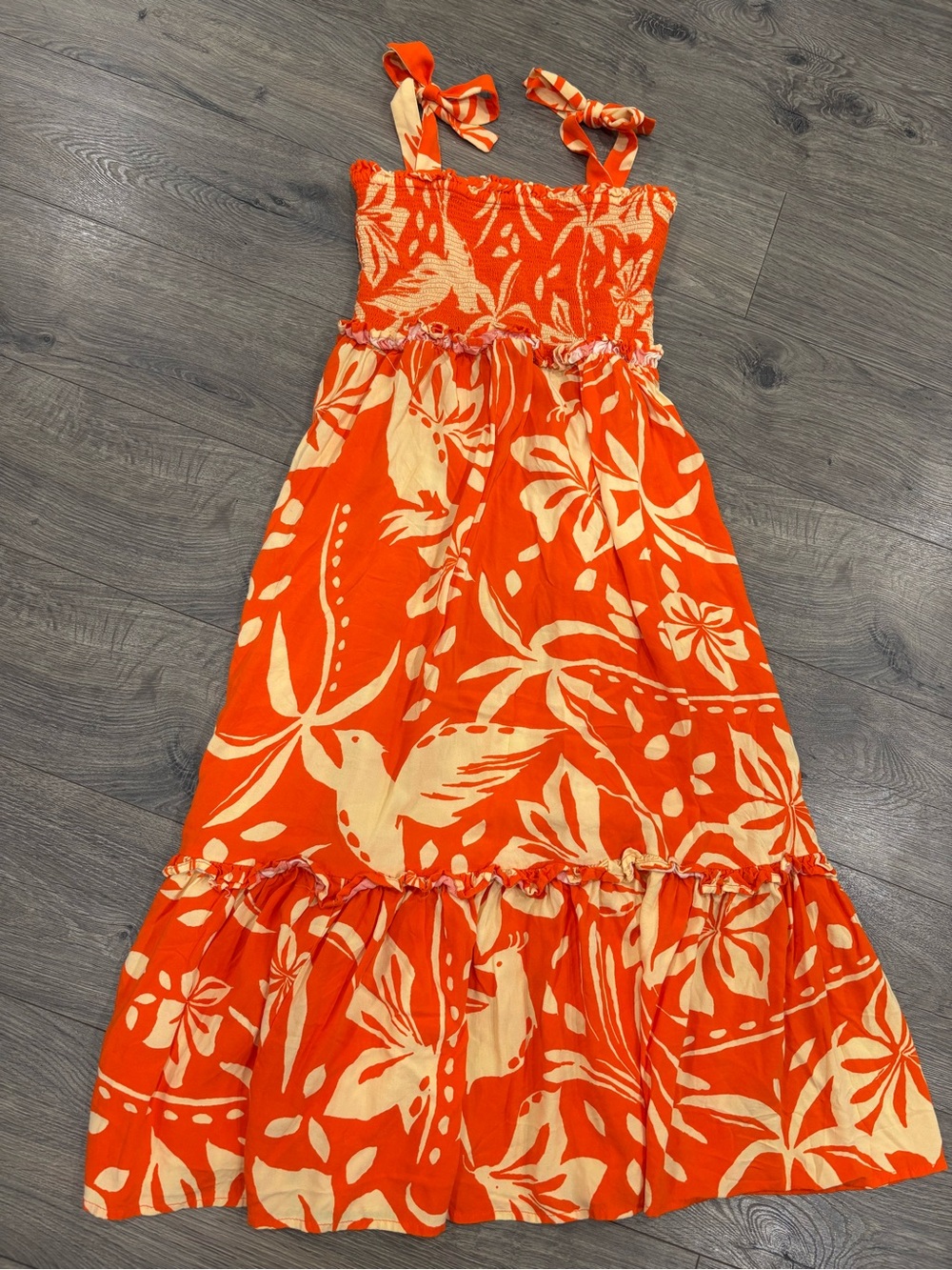 Never wore! Women’s  Orange Floral Tie-Shoulder Maxi Dress